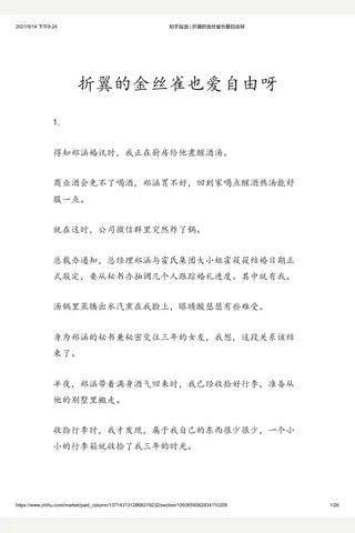 知乎盐选 折翼的金丝雀也爱自由呀 封面