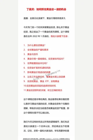 丁晨灵：如何抓住黄金这一波的机会 封面