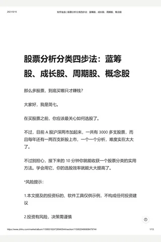 知乎盐选 股票分析分类四步法：蓝筹股、成长股、周期股、概念股 封面