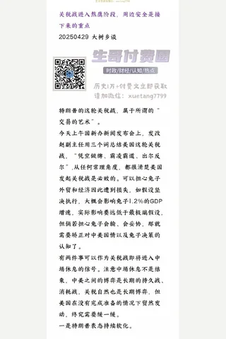 大树乡谈20250429关税战进入熬鹰阶段，周边安全是接下来的重 封面