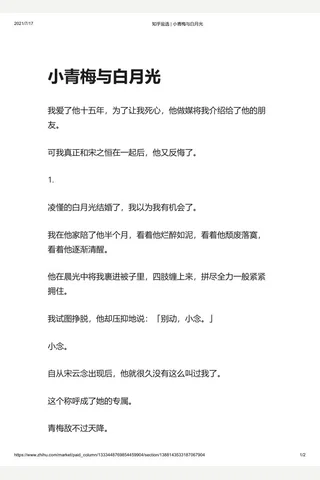 知乎盐选 小青梅与白月光 封面