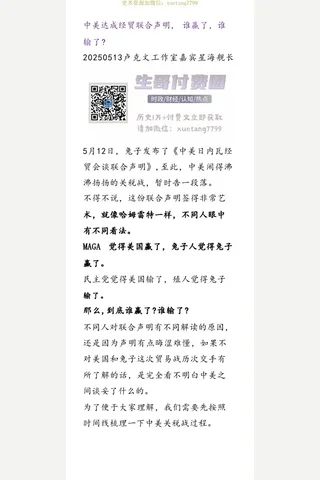 卢克文20250513达成经贸联合声明，谁赢了，谁输了 封面